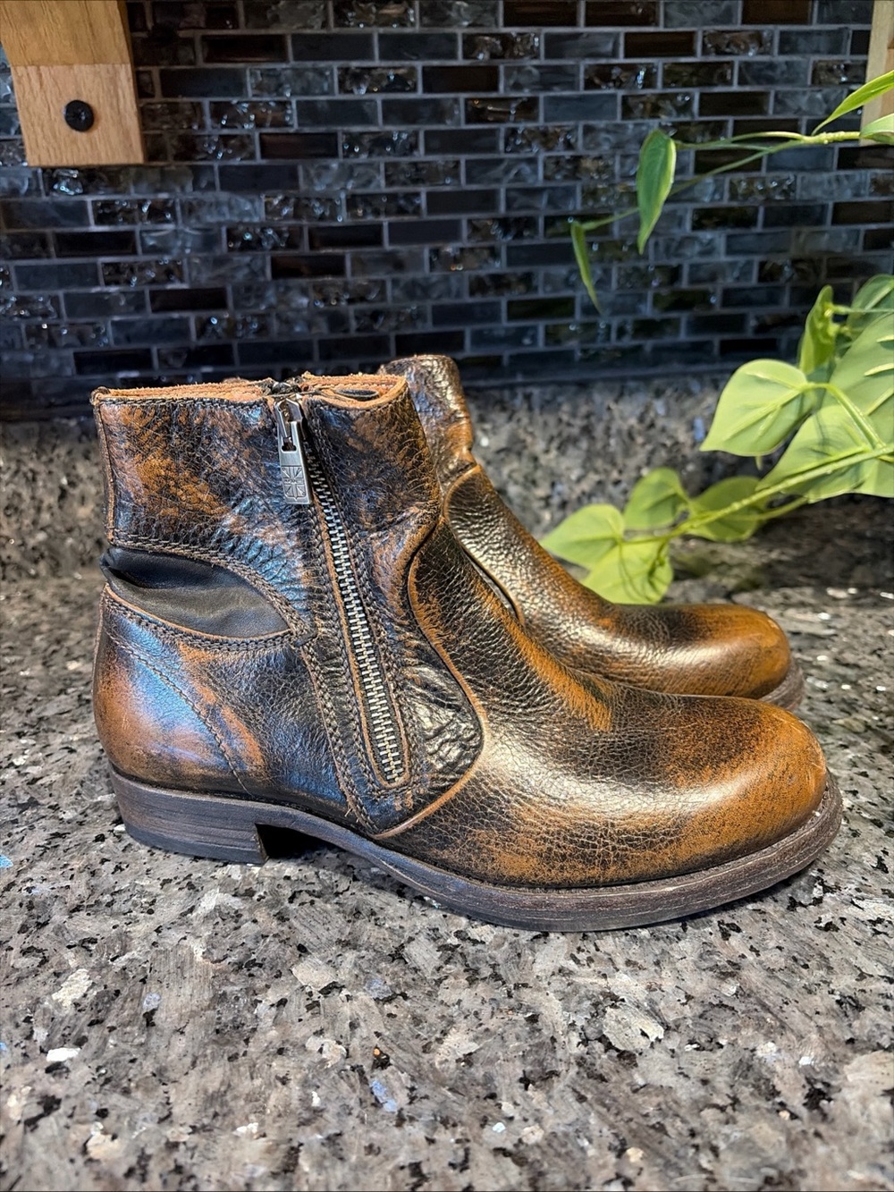 Pantanetti Biker Distressed Worn In Look Zip Leather Boots Italy Size EU 36